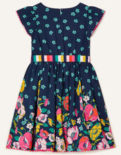 Geo Border Floral Dress , Blue (NAVY), large