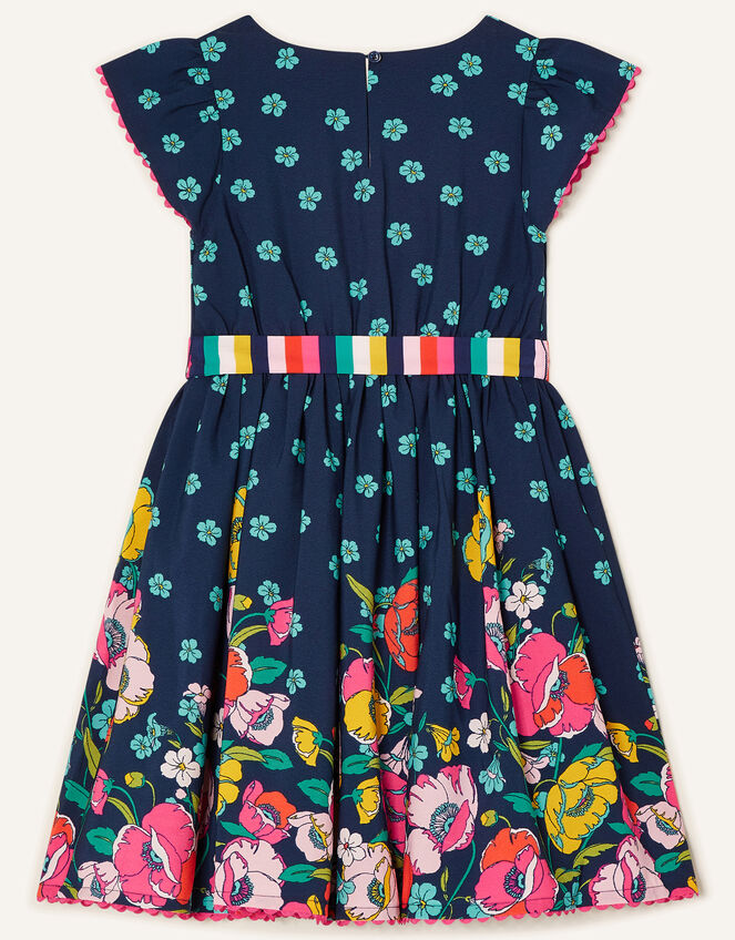 Geo Border Floral Dress , Blue (NAVY), large