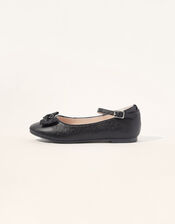 Textured Glitter Bow Ballerina Flats, Black (BLACK), large