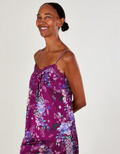 Floral Satin Pyjama Cami Top in Recycled Polyester, Red (BERRY), large