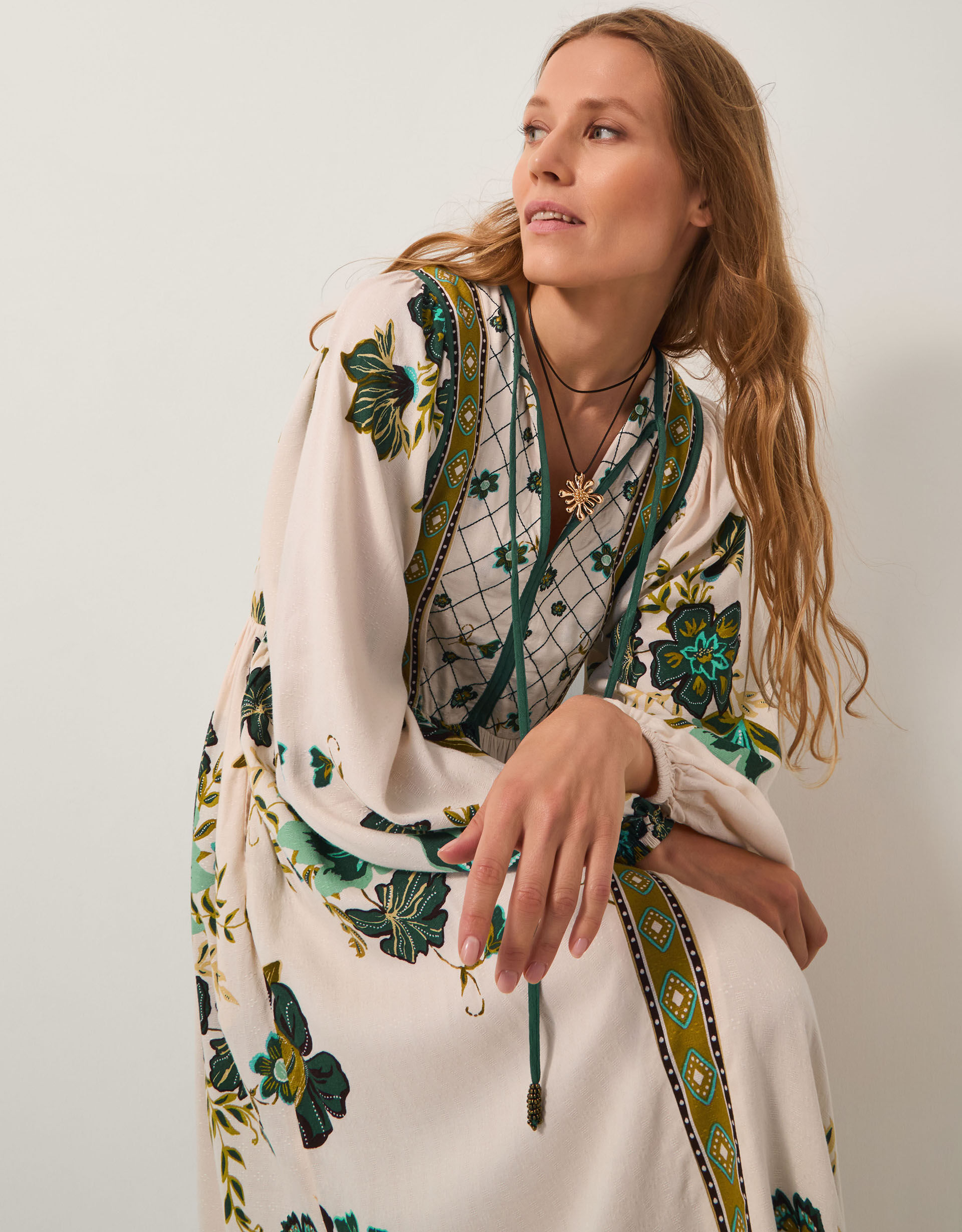 Zenya Floral Print Midi Dress Green