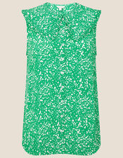 Leila Print Collar Sleeveless Top, Green (GREEN), large