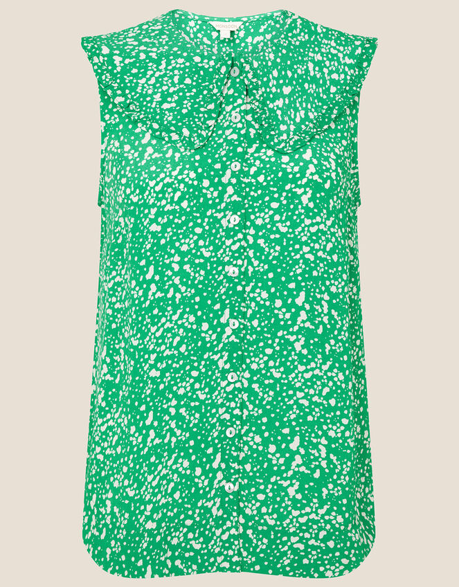 Leila Print Collar Sleeveless Top, Green (GREEN), large