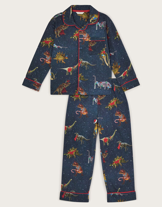 Christmas Dinosaur Print Long Pyjamas Set, Blue (NAVY), large