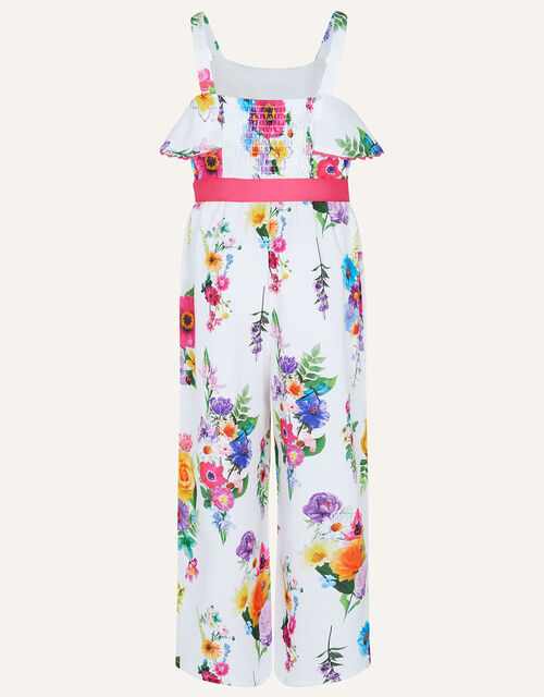 Floral Belted Jumpsuit , White (WHITE), large