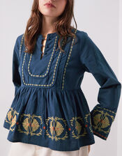 East Katie Embroidered Peplum Blouse, Teal (TEAL), large