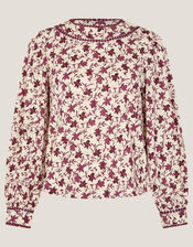 Felipa Floral Print Jersey Top, Ivory (IVORY), large