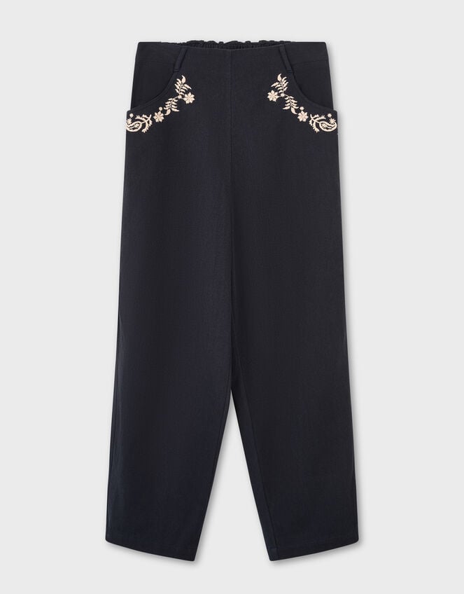 East Esme Embroidered Straight Leg Trousers, Grey (CHARCOAL), large