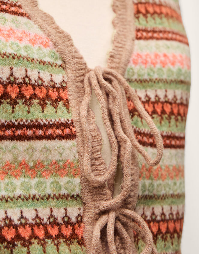 Fran Front Tie Fair Isle Cardigan, Natural (NATURAL), large