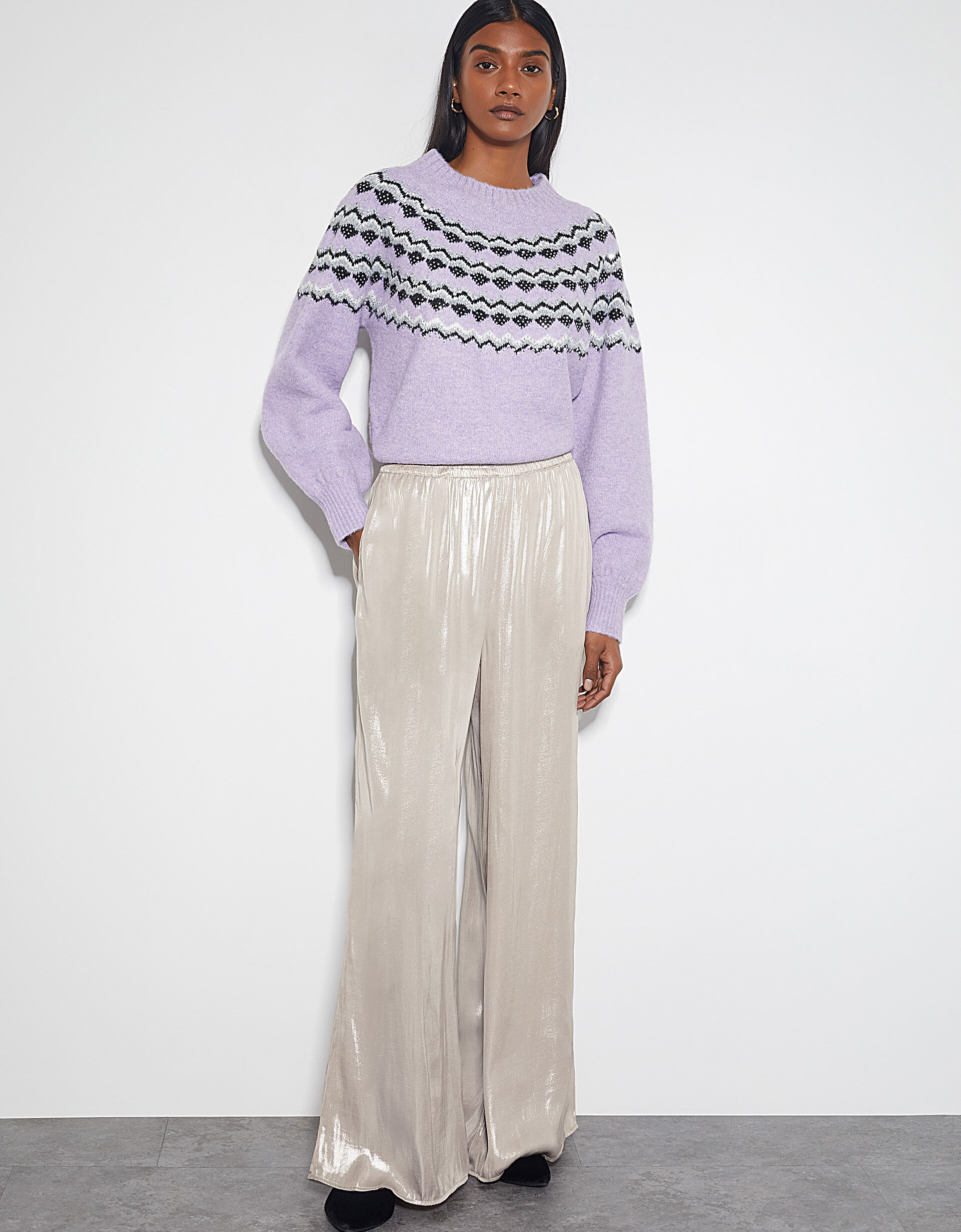Lillie Metallic Wide Leg Trousers Natural