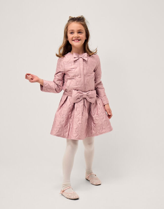 Bow Quilted Satin Skirt, Pink (PALE PINK), large