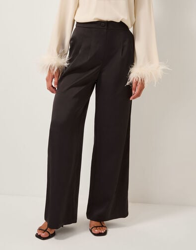 Maisie Satin Wide Leg Trousers, Black (BLACK), large