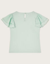 Sequin Unicorn Frilly T-Shirt, Green (GREEN), large