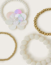 4-Pack Sequin Flower Bead Bracelets, , large