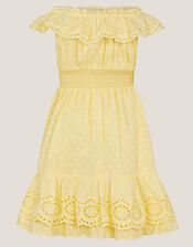 Broderie Bardot Dress, Yellow (YELLOW), large