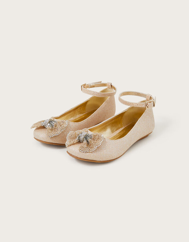 Polly Shimmer Bow Ballerina Flats, Gold (GOLD), large