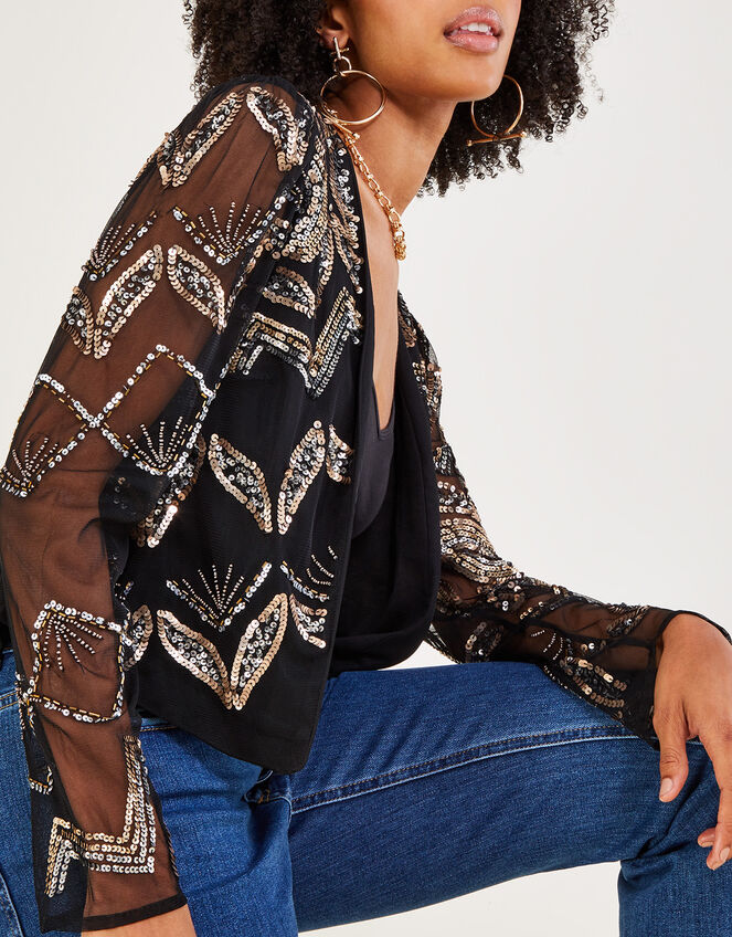 Finnley Embellished Jacket in Recycled Polyester, Black (BLACK), large