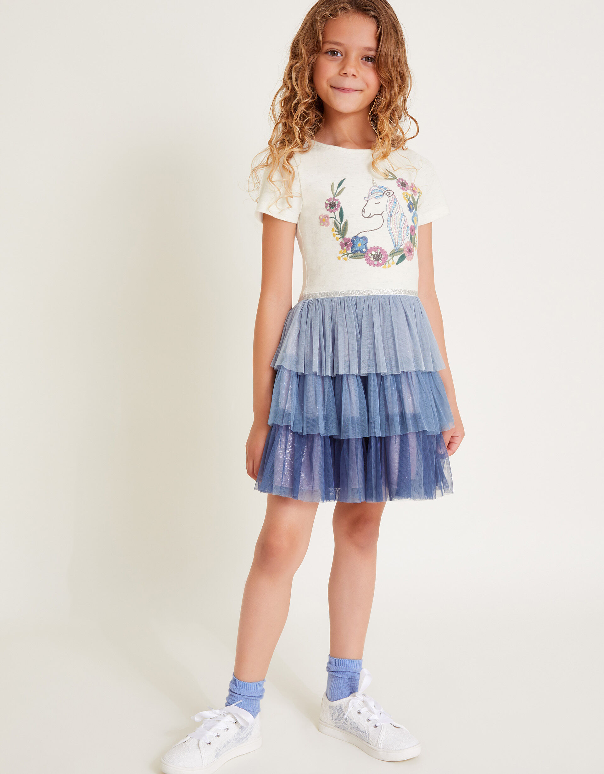 Short Sleeve Unicorn Disco Dress Blue