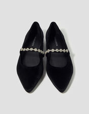 Elia Diamante Strap Velvet Ballet Flats, Black (BLACK), large