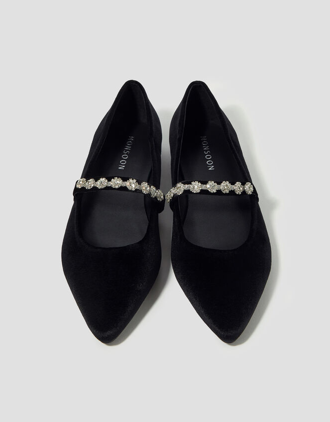 Elia Diamante Strap Velvet Ballet Flats, Black (BLACK), large