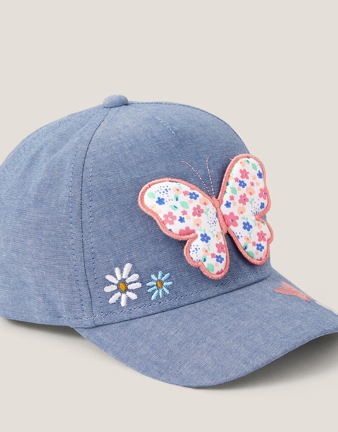 Butterfly Embroidered Denim Cap, Multi (MULTI), large