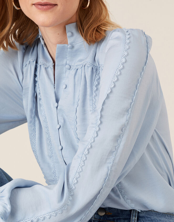 Aisha Lace Trim Blouse, Blue (BLUE), large