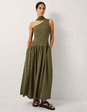 The India Edit Leila One Shoulder Maxi Dress, Green (KHAKI), large