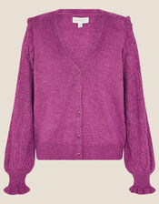 Elvira Pointelle Sleeve Cardigan , Purple (PURPLE), large