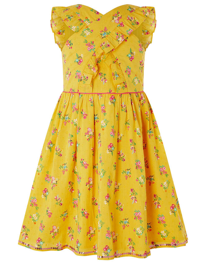 Grace Floral Ruffle Dress in Organic Cotton, Yellow (YELLOW), large
