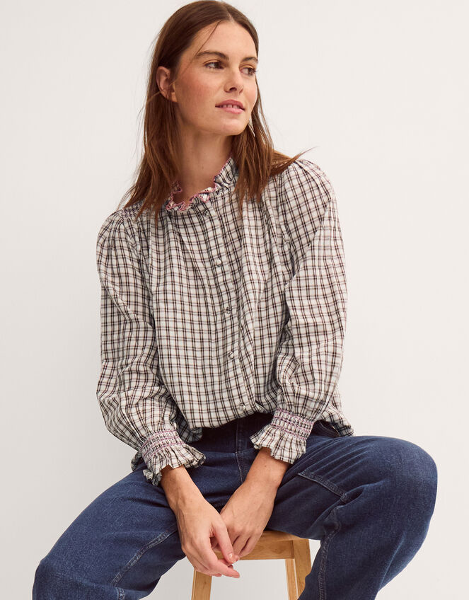 Marlo Check Blouse, Brown (BROWN), large