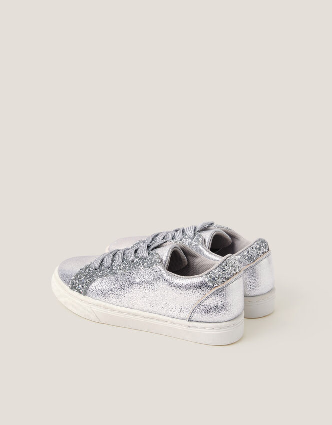 Glitter Metallic Trainers, Silver (SILVER), large