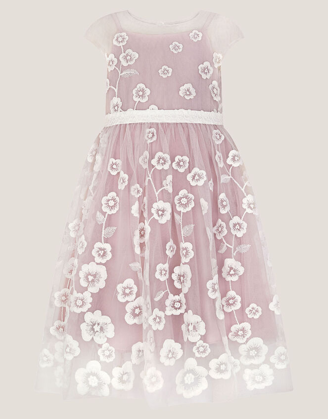 Pansy Embroidered Tulle Dress, Pink (PINK), large