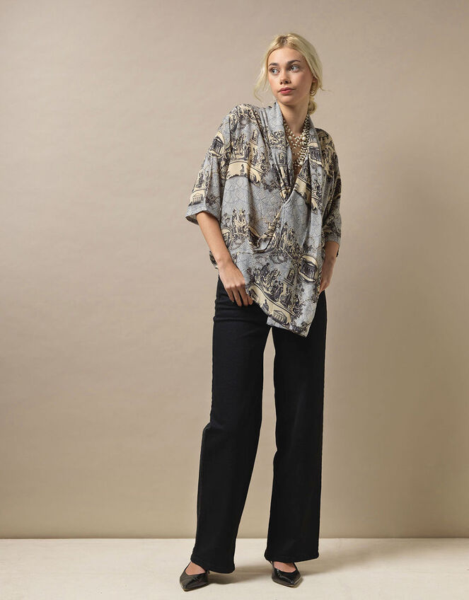 One Hundred Stars Ancient Columns Print Rachel Blouse, Grey (CHARCOAL), large