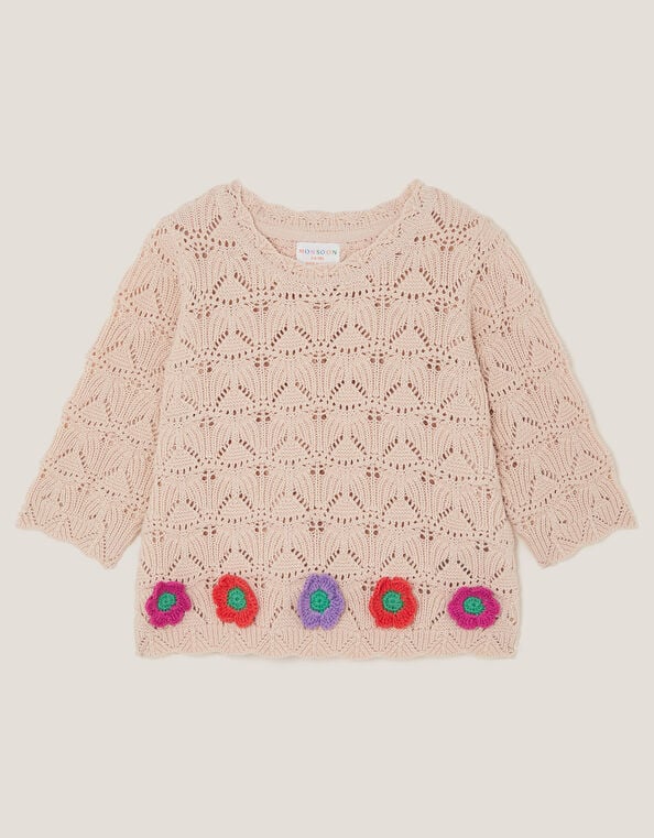 Crochet Flower Knit Top, Ivory (IVORY), large