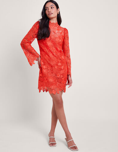 Lila Lace Tunic Dress, Orange (ORANGE), large
