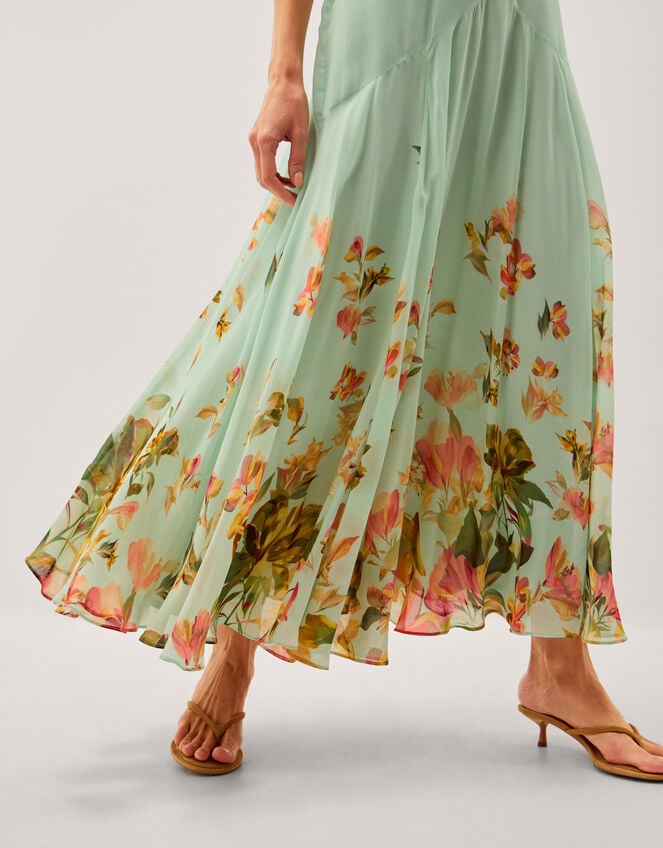Aimee Floral Print Ruffle Maxi Dress Green