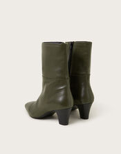 Nancy Leather Heeled Boots, Green (OLIVE), large
