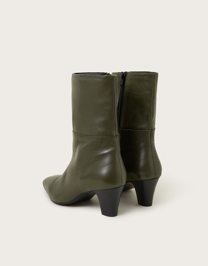 Nancy Leather Heeled Boots, Green (OLIVE), large