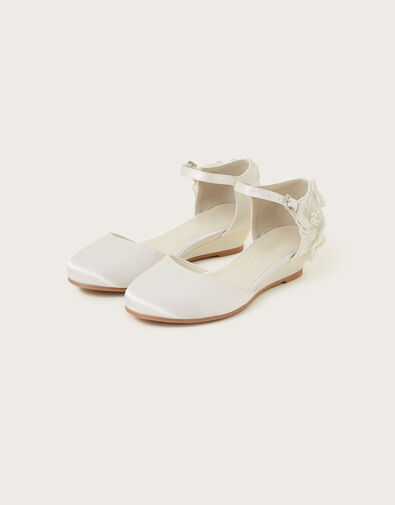 Embellished Floral Satin Wedges, Ivory (IVORY), large