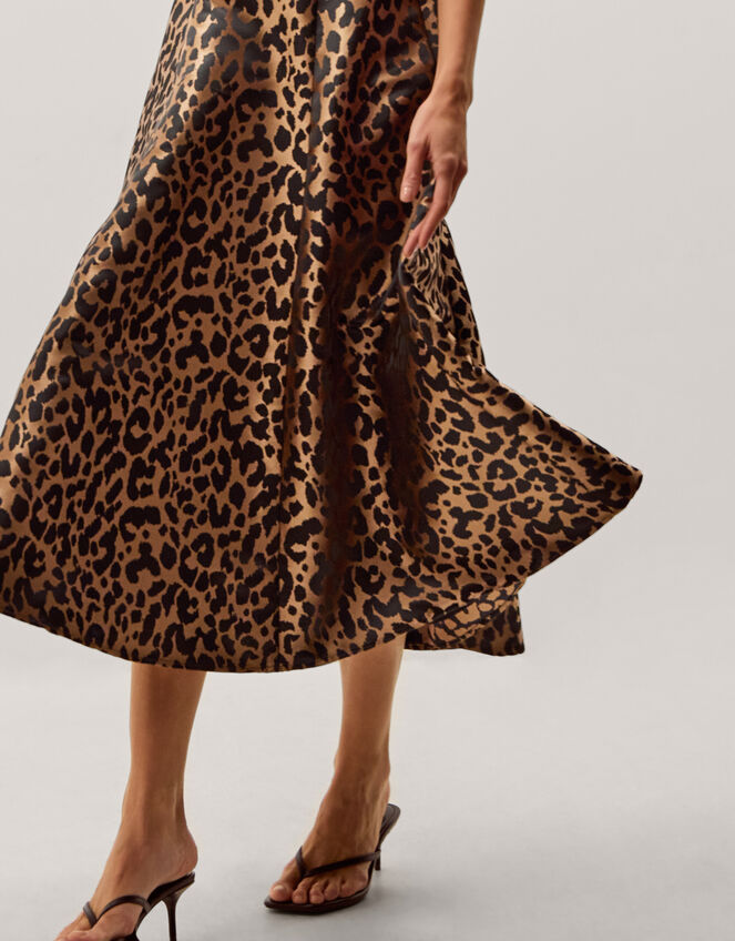 Anna Leopard Print Midi Dress Camel