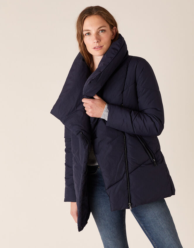 Dhalia Short Padded Coat in Recycled Fabric, Blue (NAVY), large