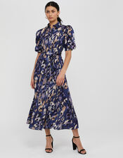 Libby Animal Print Satin Shirt Dress, Blue (BLUE), large