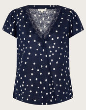 Mackie Spot Linen Top, Blue (NAVY), large