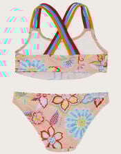 Floral Print Frill Bikini Set, Orange (CORAL), large