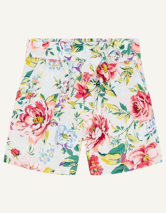Floral Shorts in Linen Blend, Blue (BLUE), large