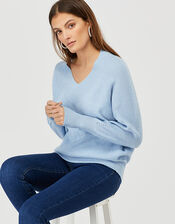 Georgie Ribbed Knit Jumper, Blue (BLUE), large