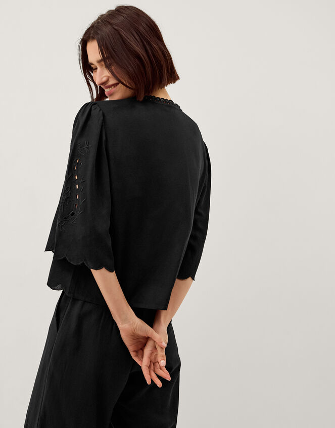 Cindy Embroidered Tie Front Top, Black (BLACK), large