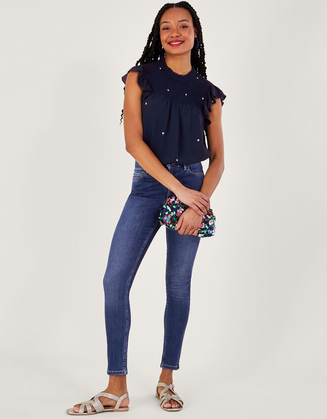 Darla Embroidered Top, Blue (NAVY), large