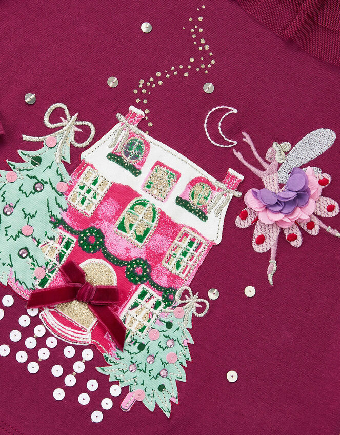 Christmas House Embellished Long Sleeve Top, Red (BURGUNDY), large
