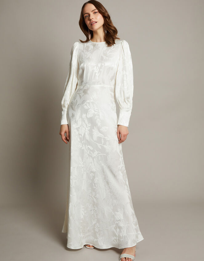 Grace Long Sleeve Satin Wedding Dress, Ivory (IVORY), large